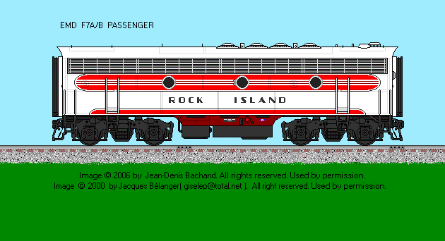 Drawing of Rock Island F7B in red and white livery.